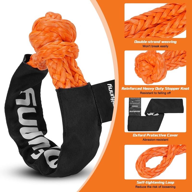 Aomifunny Synthetic Soft Shackle Rope, 2-Pack 1/2in x 22in, 56000 Lbs Breaking Strength, Synthetic Road Recovery Rope for Sailing SUV ATV 4X4 Truck Jeep Safer Than Metal Shackle (Orange) - Image 4